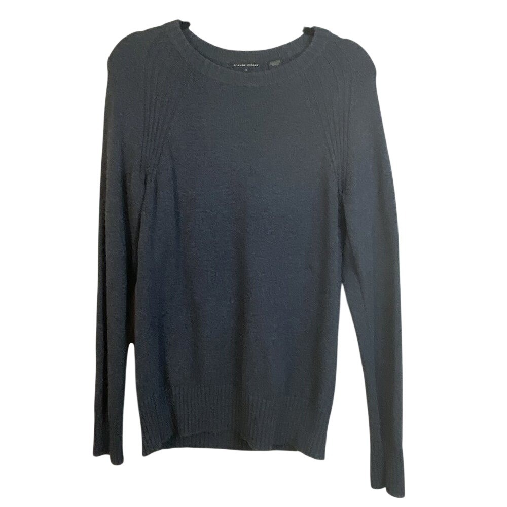Jeanne Pierre Women's Crewneck Sweater Charcoal Gray‎ Ribbed Shoulder Size M